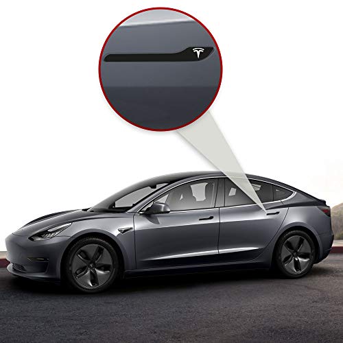Image of IPG Compatible for Model 3 / Model Y /Juniper Door Handle Decal Sticker Wrap Kit (Set of 4) with Tesla Logo Personalize Your Tesla (Solid Black)