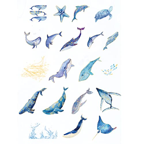 Kawaii Fantasy Whale Sea Turtle Starfish Sea Life Ocean Collection Washi Sticker Set for Scrapbooking Journaling DIY Gift Wrapping Letter Envelope Sealing Diary Invitation Card Making