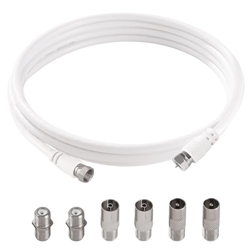 KUOQIY 1m 75 Ohm Cable Coaxial RG6, F Macho a F Macho Alta Velocidad Cable Antena TV RG6, con 6 Piezas Acopladores de Extensión, para Caja de Cables, TV, Satélite, Enrutador Digital