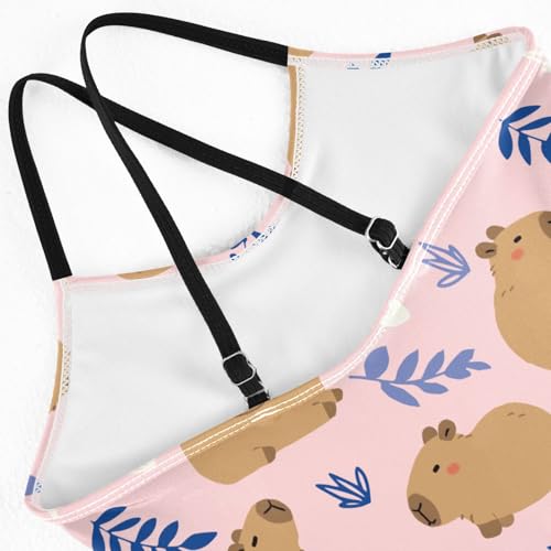 Image of Girls One Piece Swimsuits Cute Capybara Simple Flower Yellow Pattern Cute Swimwear Bathing Suits 3-10T