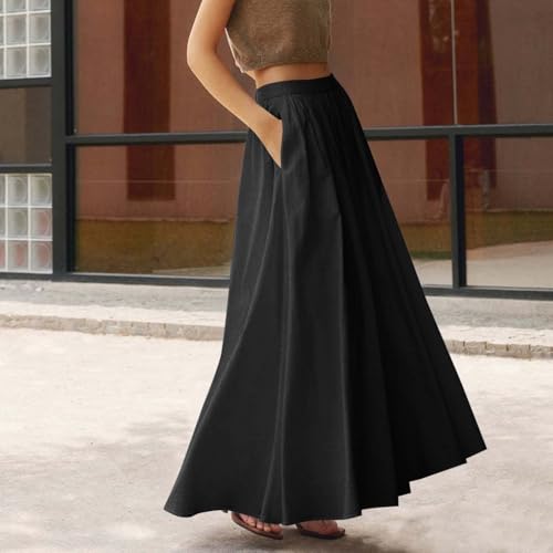 Womens Maxi Skirts with Pockets Summer A Line Skirts Flowy Beach Skirts Vacation Pleated Skirts Long Boho Skirts4