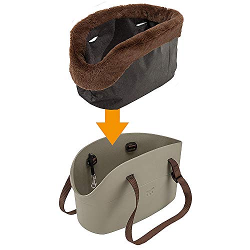 Ferplast Hundetragetasche für kleine Hunde und Katzen with-ME, Transporttasche für Haustiere, Hundetasche, verstellbare Trageriemen, Sicherheitsgurt inklusive, 21,5 x 43,5 x h 27 cm Taupe