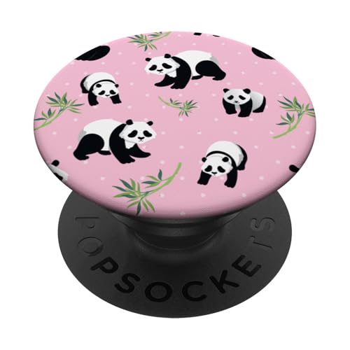Womens Girls Cute Bamboo & Pink Polka Dot Baby Panda Lover PopSockets PopGrip Adhesivo