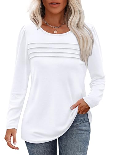 Cuptacc Langarmshirt Damen Elegant Rundhals Longshirt Damen Langarm Puffärmel Mit Knöpfen Locker Oberteile Pulli Weiß 2XL 50-52 Cuptacc Langarmshirt Damen Elegant Rundhals Longshirt Damen Langarm Puffärmel Mit Knöpfen Locker Oberteile Pulli Weiß 2XL 50-52