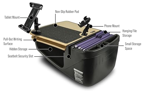 Image of AutoExec AE-GMCD-PM-TAB-11M GripMaster Car Desk for Your Vehicle Workstation and Mobile Office, Natural with Phone Mount and Tablet Mount