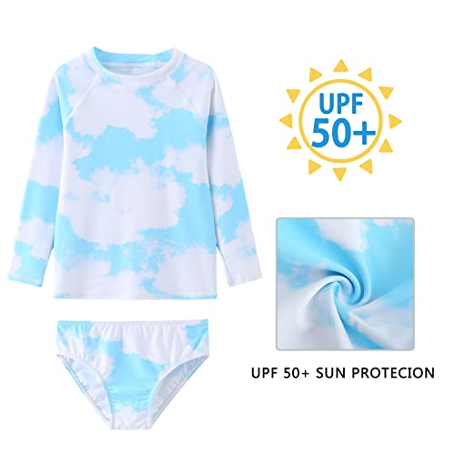 Image of Aisyee Girls Long Sleeve Rash Guard Set Two Piece Swimsuits Tie Dye Bathing Suits for Kids UPF 50+ Swim Shirts