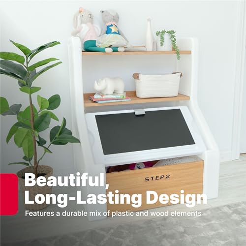 Step2 Harmony Toy Storage Box, Wood and Plastic, Shelves for Books, Toy Storage Bin with Chalkboard Lid and Clip, Easel and Toy Organizer in One, White - image 5