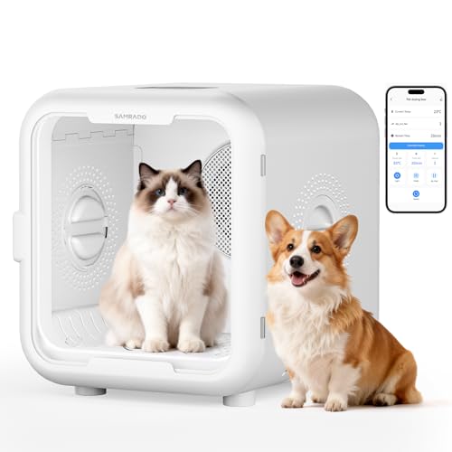 Samrado Automatic Pet Dryer Box for Cats & Small Dogs, 68L Dog Cat Dryer for Pet Grooming, Quiet 40dB Hands-Free Drying, App-Control, 6 Modes, Temperature Control & Overheat Protection