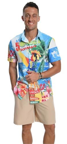 Aiyino Hawaiian Shirt for Men, Tropical Holiday Short Sleeve Casual Button Down Beach Shirts2