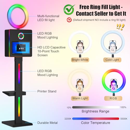 Image of DSLR Photo Booth Built-in Mini PC and Flight Case, Mirror Photo Booth with 15.6 inch Touch Screen,RGB Lights,App Control, for Parties Weddings Event Rentals (Black)