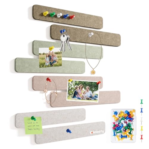 Image of Climberty 8 Pack Felt Bulletin Board Strips, Self-Adhesive Pin Board Set with 50 Push Pins, Peel & Stick Wall Memo Board for Photos, Notes, Office, School & Home Decor