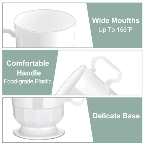 Sieral 100 Pieces 8 oz Hard Plastic Coffee Cup Bulk Tea Mug with Handle Disposable Mugs Plastic Coffee Mugs for Wedding Party, Baby Shower, Graduation, Birthday, Cafe, Restaurant(White)