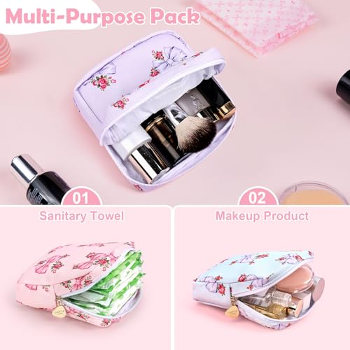 Image of Sanitary Pad Storage Bag Portable Period Bag for Teen Pads /Sanitary Napkins /Small Tampons, Sanitary Napkin Storage Bag First Period Gifts for Teen Girls (Pink Rose Bowknot)