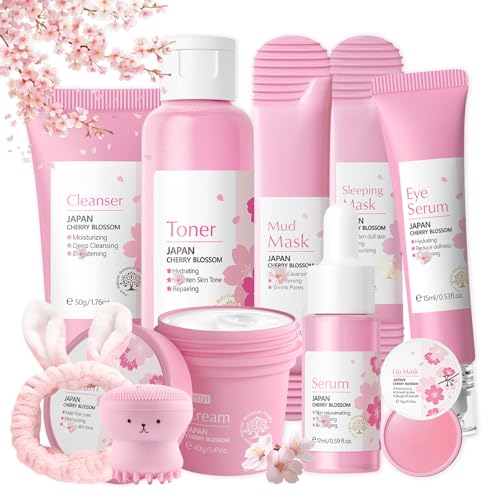 Kit de soin du visage Sakura, le coffret cadeau 10 pièces idéal avec crème et sérum