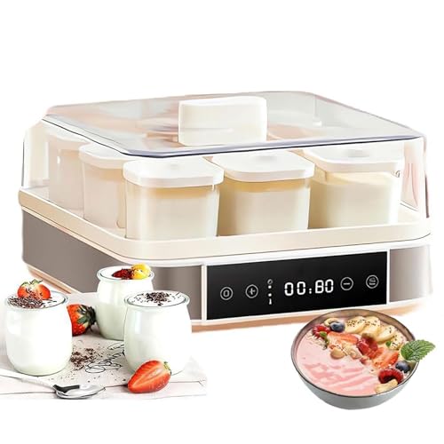 SAYEYBU MáQuina para Hacer Yogurt Mini Caja De FermentacióN con 9 Vasos De Vidrio Yogurtera con Control De Temperatura Y Control De Tiempo Hogar,Blanca