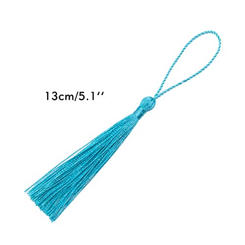 Image of VAPKER 100 Pieces Light Blue Color 13cm /5-Inch Silky Handmade Soft Tassels Floss Bookmark Tassels with 2-Inch Cord Loop for Jewelry Making, DIY Projects, Bookmarks