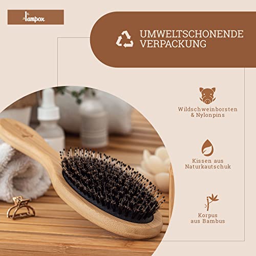 lampox - Bambus Haarbürste mit Wildschweinborsten Kopfmassage Haarpflege, Entwirrbürste für lange Haare & Locken von Damen, Herren & Kinder, Massagebürste für die Kopfhaut, Detangler (oval)
