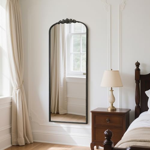 Image of WallBeyond Arched Full Length Mirror Wall Mounted, 21x56 Inch Black Antique Mirror, Vintage Metal Frame Full Body Mirro for Bedroom, Living Room, Hanging or Leaning