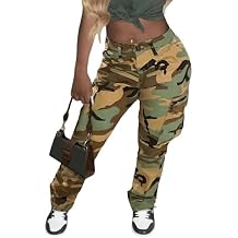 Women's Camouflage Cargo Pants with Pockets and Zipper Fly - Casual Style