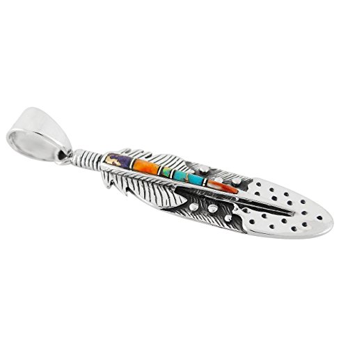 925 Sterling Silver Gemstone & Turquoise Feather Necklace (Pendant & 24" Chain)2