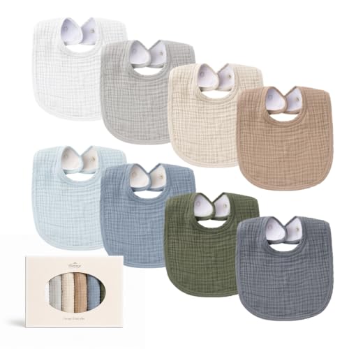 Image of Konssy 8-Pack Muslin Baby Bibs, Adjustable Fit for Drooling and Teething