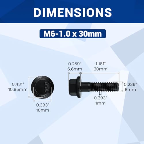 Image of 16-Sets M6-1.0 x 30mm Grade 10.9 Flange Hex Bolts + Flange Nut + Flat Washer + Lock Washer Combo Pack, Black Oxide, for Automotive & Machinery