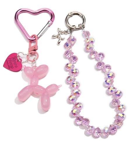Bag Charms Balloon Dog Keychains for Women Cute Bling Keychain Wristlet, Girly Key Chain Accessories for Handbag Purse