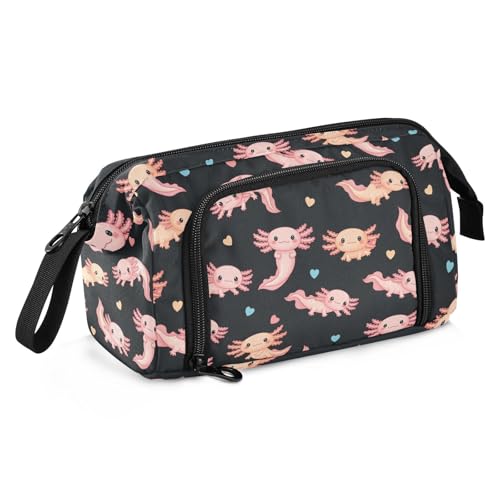 Image of Cute Axolotl Black Print Pencil Case Pouch Big Capacity Pencil Bag Box Organizer Pen Case with Compartmens Stationery Organizer for Girls Boys Women School College Office