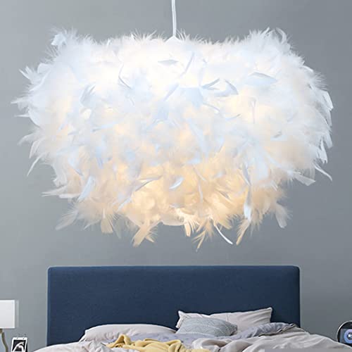 GUANSHAN 50cm/19.8' Hémisphère Blanc Plume Pendentif Lumière Plume Abat-Jour Plafonnier Luminaire Plume Lustre pour Salon, Chambre, Salle À Manger