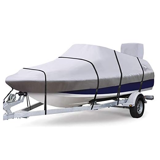 RVMasking Upgraded 900D Trailerable Full Size Boat Cover Gray for V-Hull Runabouts Outboards and I/O Bass Boats, with Motor Cover (Length:17'-19' Beam Width: up to 96", Gray)