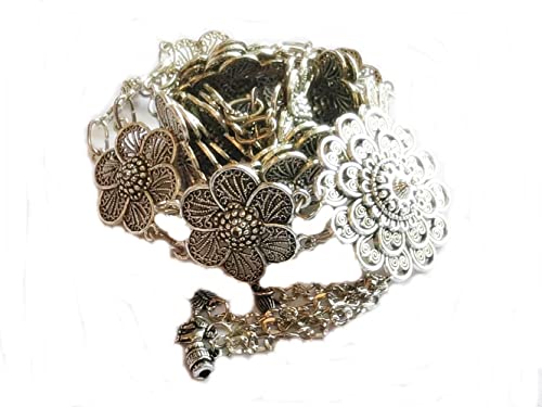 Silver Plated Thai Belts Women Vintage Orchid Plate Metal Dress Costume Traditional Length 41 Inches 1 Piece3