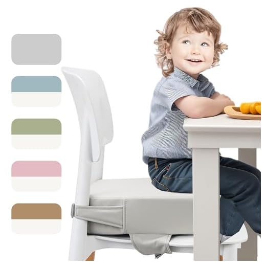 E1F1NN DOT Toddler Booster Seat for Dining Table (PU Material),Portable Kids Booster Seat with Safety Buckles, High Cushion for Travel with Non-Slip Bottom