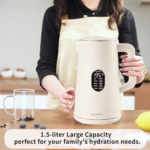 Image of 1.5L Electric Kettle Temperature Control, Cream White | Double Wall Cool Touch Teapot, Fast Boil, 5 Temperature Control, LED Display, Auto Shut-Off & Keep Warm