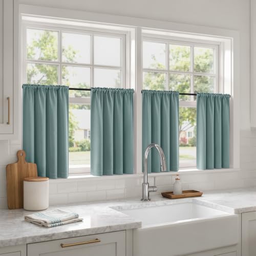 Image of MIULEE 4 Panels Short 45 Inch Blackout Kitchen Window Curtain Dusty Blue