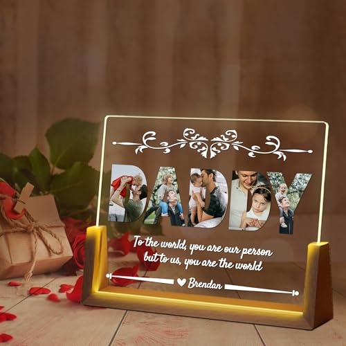 Ship Next Day Personalized Father's Day Birthday Gifts from Daughter Son Wife - Custom Light Up Acrylic Picture Frame Gifts for Dad, Personalized Christmas Gifts for Dad, Father, Grandpa