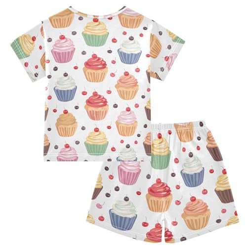 ALAZA Cupcake Ice Cream White Summer Pajamas Short Sleeve 2 Piece Sleepwear Top and Bottom Pajama Set Unisex2