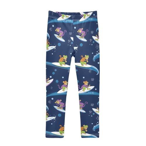 ALAZA Girls' Leggings Children's Yoga Pants Skinny Printed Dance Monkey Surfing Cute Comfortable 4T