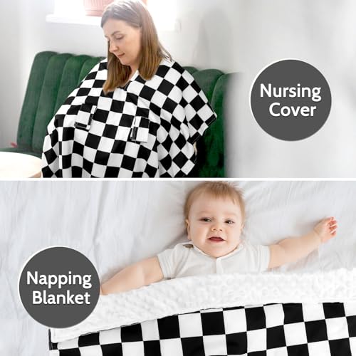 Image of DILIMI Baby Car Seat Cover, Minky Warm Car Seat Covers for Babies, Peekaboo Opening Infant Car Seat Cover, Nursing Cover Carseat Canopy, Black Checkered