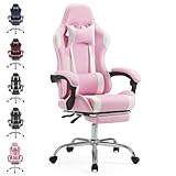 Sweetcrispy Gaming Stuhl,Ergonomischer Bürostuhl mit Fußstütze,Gamer PC Stühle mit Kopfstütze Lendenkissen,90-150° einstellbar Gaming Chair,Leder Drehbar Schreibtischstuhl Computerstuhl,Rosa
