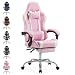 Sweetcrispy Gaming Stuhl,Ergonomischer Bürostuhl mit Fußstütze,Gamer PC Stühle mit Kopfstütze Lendenkissen,90-150° einstellbar Gaming Chair,Leder Drehbar Schreibtischstuhl Computerstuhl,Rosa