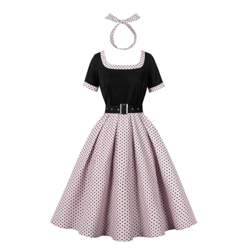 OMEWEE Damen 50er Jahre Kleider Polka Dots 1950er Vintage Retro Cocktailkleid Rockabilly Kleider Elegant Knielang Abendkleid A-Line Swing Faltenrock...