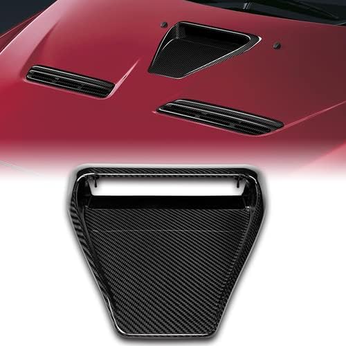Real Carbon Fiber V-Style Air Flow Intake Hood Scoop Cover Bonnet Vent Body Kit Compatible with 2008-2015 Mitsubishi Lancer Evolution Ralliart Model, 2009 2010 2011 2012 2013 2014
