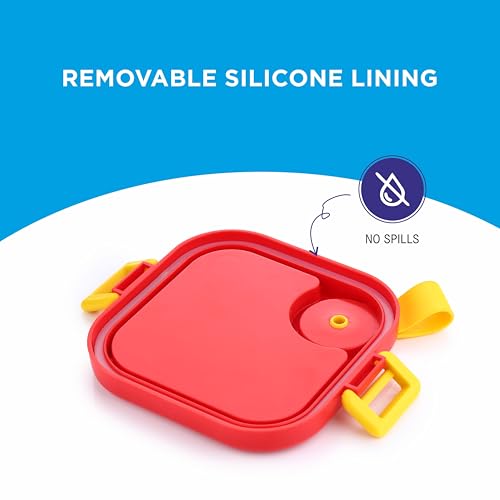 Image of Homeor Stainless Steel Box with Spoon, Tiffin Box for Kids, Airtight BPA Free & Leakproof Lunch Box, Steel Box for School Girls and Boys, Snacks Tiffin for Kids, 500 ML, Red & Yellow