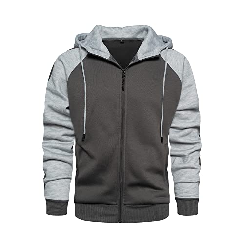 Image of MANTORS Mens Fleece Jackets Contrast Hoodies Lightweight Sweatshirt Color Block Jacket Coats