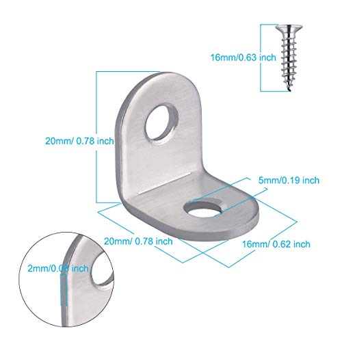 20 Pieces Stainless Stee L Bracket (0.78 x 0.78 inch,20 x 20 mm) Corner Braces Joint Right Angle Bracket Fastener L Shaped Corner Fastener Joints Support Bracket, 40 Pieces Screws Included