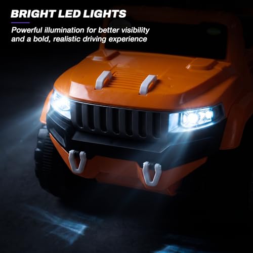 Image of Baybee Speedy Baby Ride on Car for Kids | Portable Kids Car with LED Lights, Music & Storage Basket | Push Toy Cars with High Backrest | Toddler Rideons Jeep for 1 to 3 Years Boys Girls (Orange)