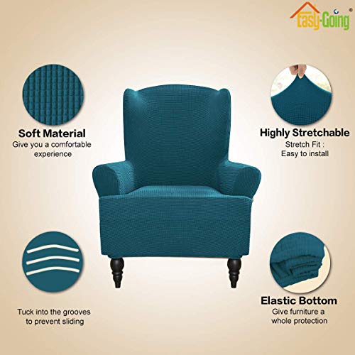 Image of Easy-Going Stretch Wingback Chair Sofa Slipcover Peacock Blue | 1-Piece Sofa Cover Furniture Protector Couch Soft with Bottom, Spandex Jacquard