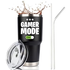Gamer Gifts for Men – Gamer Mode ON – Stainless Steel Tumbler for Coffee/Cold Drinks w Lid and 2 Straws | Gift Idea…