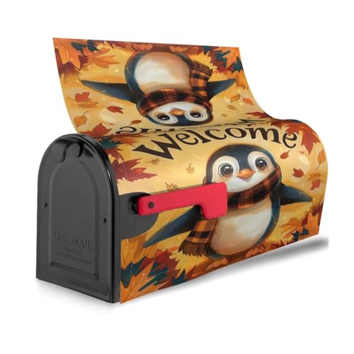 Image of Dujiea Autumn Penguin Welcome Mailbox Wraps - Waterproof Magnetic Post Box Cover, Standard Size 21 inchX 18 inch Garden Yard Outside Farmhouse Home Decor