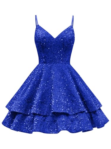Sparkly Sequin Homecoming Dresses for Teens Tiered Short V Neck Prom Dresses 2024 Formal Cocktail Gown